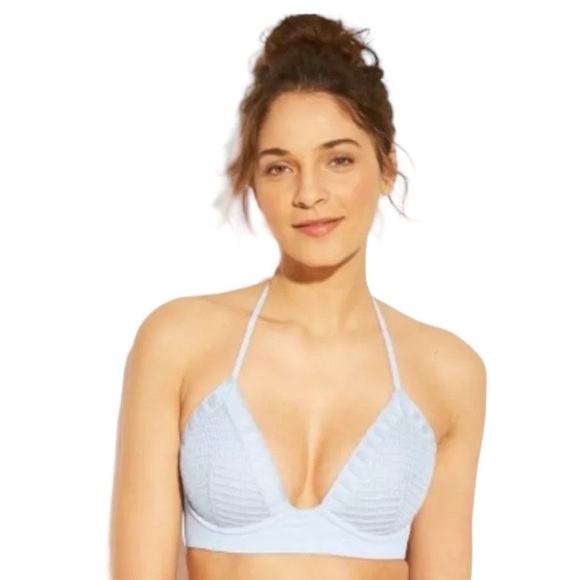 Shade & Shore Other - Shade & Shore Crochet Knit Triangle Bikini Top Size 38DD in Baby Blue